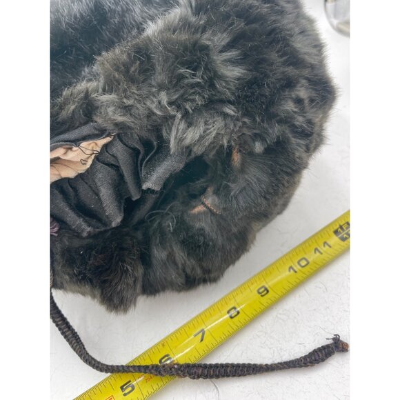 Vintage Black Fur Hand Muff Drawstring Victorian - Picture 6 of 6